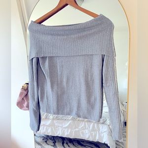 NWT Guess Blue/Gray Wool Blend Off the Shoulder Rib Knit Sweater Size Large